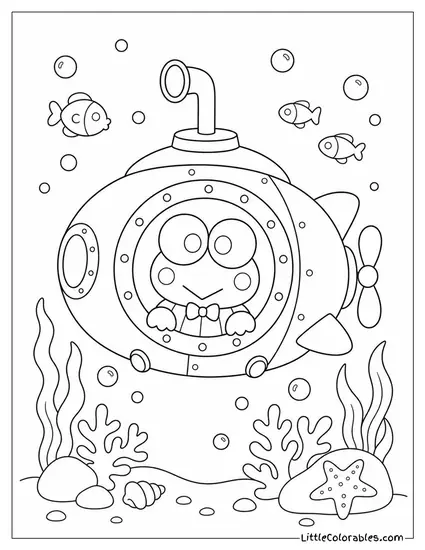 Keroppi in a Tiny Submarine Looking Out a Porthole Coloring Page