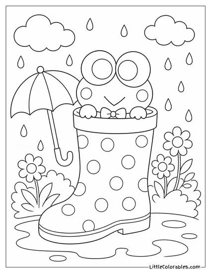 Keroppi Peeking Out of a Rain Boot Coloring Page