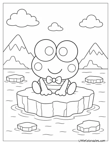 Keroppi Sitting on a Floating Ice Cube Coloring Page