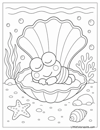 Keroppi Sleeping Inside a Large Empty Seashell Coloring Page