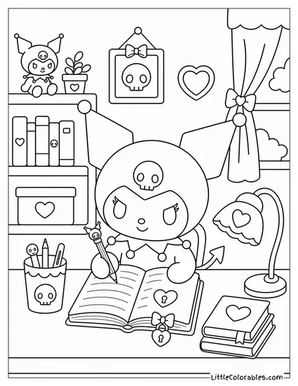 Kuromi at a Desk Writing in a Diary Coloring Page