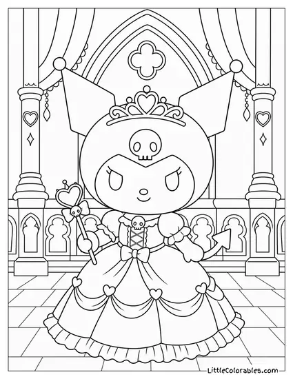 Kuromi in a Gothic Princess Dress Coloring Page