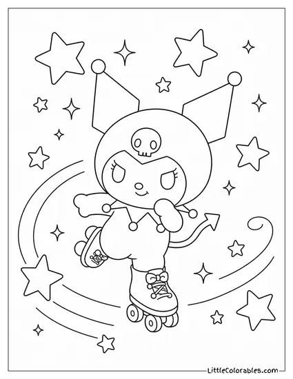 Kuromi in Roller Skates with Star Sparks Coloring Page