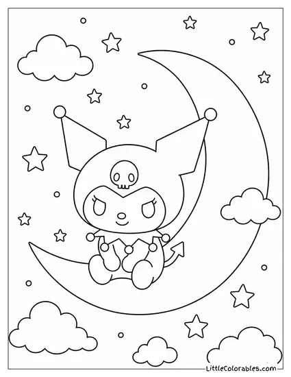 Kuromi Sitting on a Crescent Moon Coloring Page