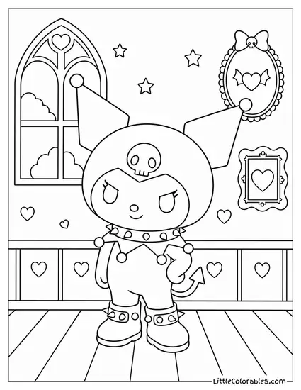 Kuromi Wearing a Spiked Collar and Boots Coloring Page