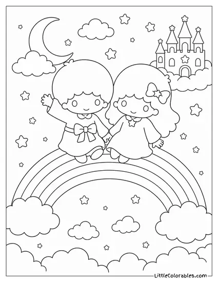 Little Twin Stars on a Rainbow Bridge Coloring Page
