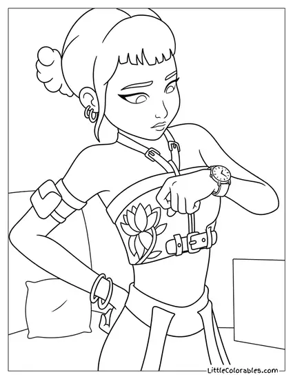 Looking at Her Watch Coloring Page
