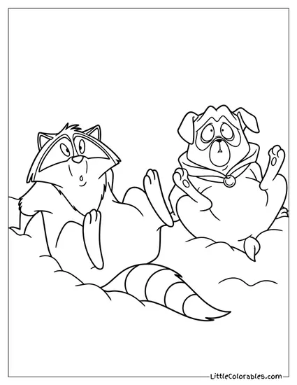 Meeko and Percy Sitting on Snow Coloring Page