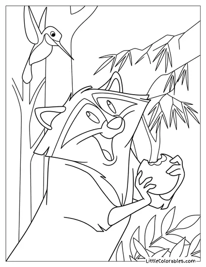 Meeko Eating a Berry and Flit Watching Coloring Page