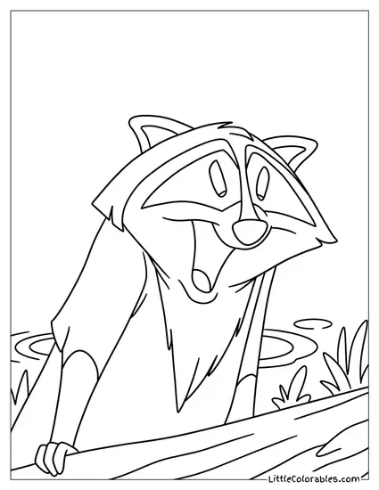 Meeko in Water with Log Coloring Page