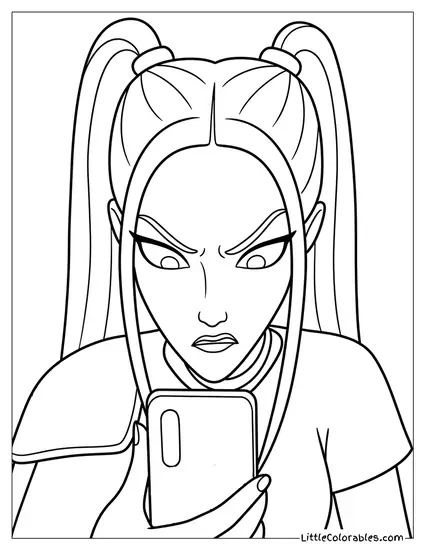 Mira Looking At Phone Coloring Page