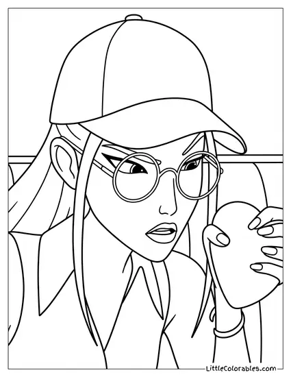 Mira Wearing Hat and Glasses Holding Heart Coloring Page
