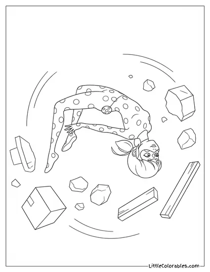 Miraculous Ladybug Dodging Flying Debris With a Backflip Coloring Page
