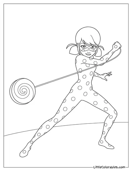 Miraculous Ladybug Fiercely Swinging Yo Yo in Battle Coloring Page