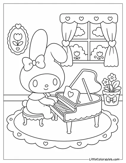 My Melody at a Tiny Piano Playing a Song Coloring Page