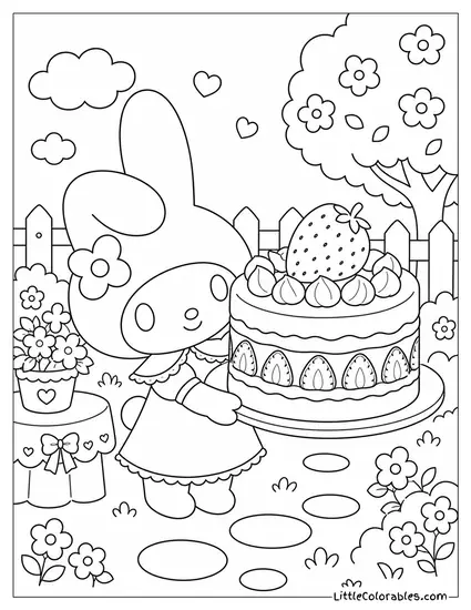My Melody Holding a Giant Strawberry Shortcake Coloring Page