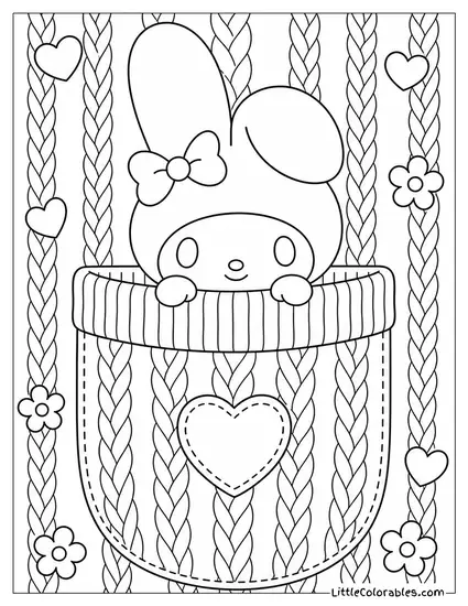 My Melody Inside a Cozy Knitted Pocket Coloring Page