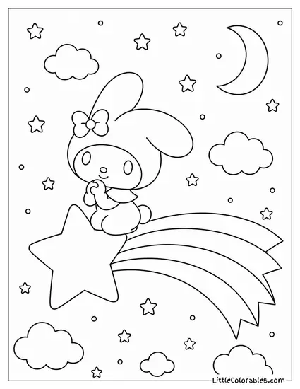 My Melody Making a Wish on a Shooting Star Coloring Page