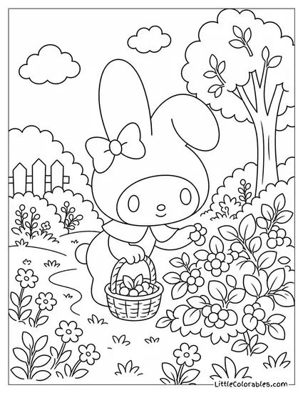 My Melody Picking Berries in a Tiny Wicker Basket Coloring Page