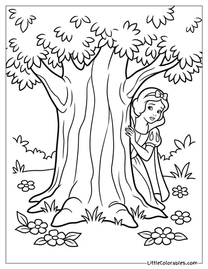 Peeking Behind Tree Coloring Page