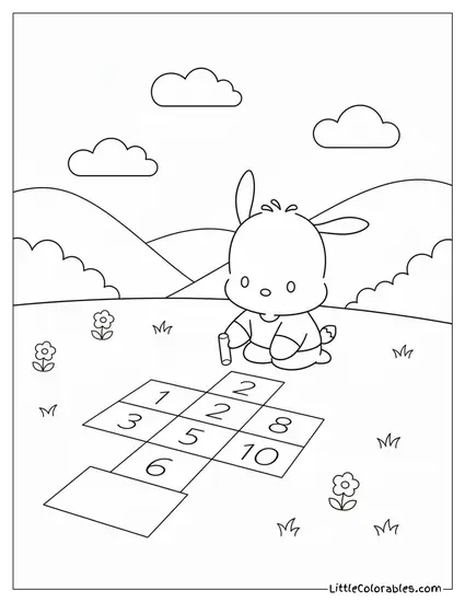 Playing on Green Grass Field Coloring Page