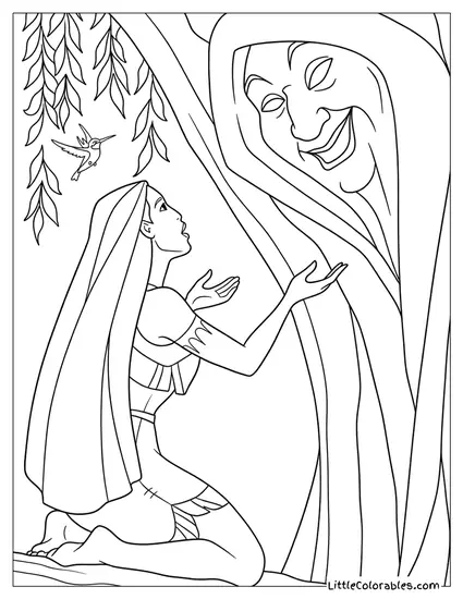 Pocahontas and Grandmother Willow Talking Coloring Page