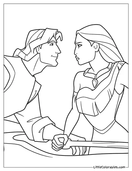 Pocahontas and John Smith Arguing Coloring Page