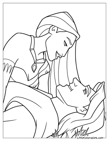 Pocahontas and John Smith Looking at Each Other Coloring Page