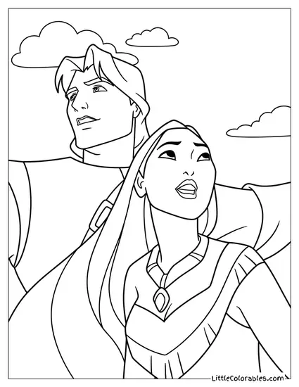 Pocahontas and John Smith Looking Up Coloring Page
