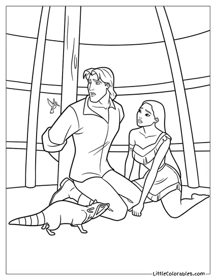 Pocahontas Rescuing Captain John Smith Coloring Page