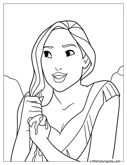 Pocahontas Squeezing Her Wet Hair Coloring Page