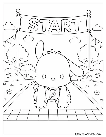 Pochacco at a Starting Line Ready to Race Coloring Page