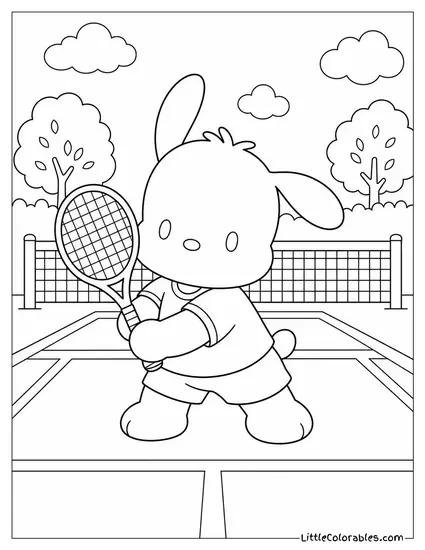 Pochacco Carrying a Tennis Racket on a Court Coloring Page