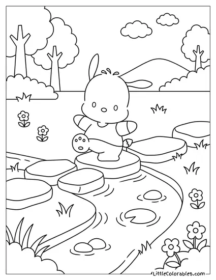 Pochacco Crossing River Coloring Page