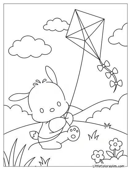 Pochacco Flying a Diamond Kite Coloring Page