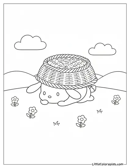 Pochacco Hiding Under a Basket Coloring Page