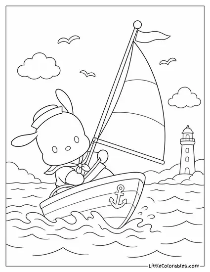 Pochacco in a Sailboat Leaning into the Wind Coloring Page
