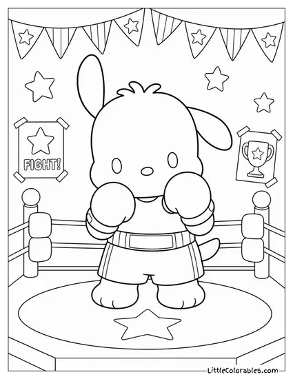 Pochacco in a Tiny Boxing Ring with Gloves on Coloring Page
