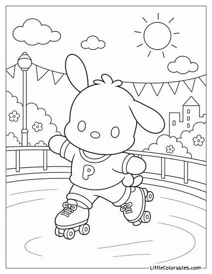 Pochacco in Roller Skates at an Outdoor Rink Coloring Page