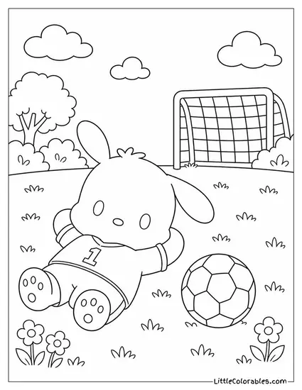 Pochacco Lying in the Grass After a Soccer Game Coloring Page