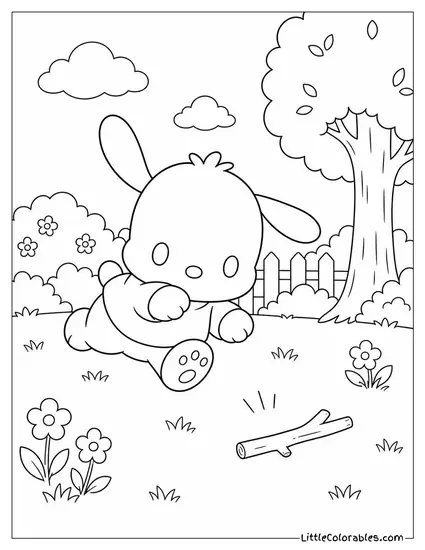 Pochacco Playing Fetch with a Tiny Stick Coloring Page