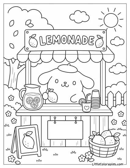 Pompompurin at a Lemonade Stand on a Summer Day Coloring Page