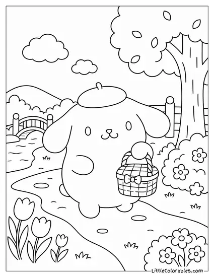 Pompompurin Carrying a Tiny Picnic Basket Coloring Page