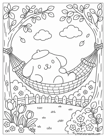 Pompompurin in a Hammock Made of Woven Straw Coloring Page