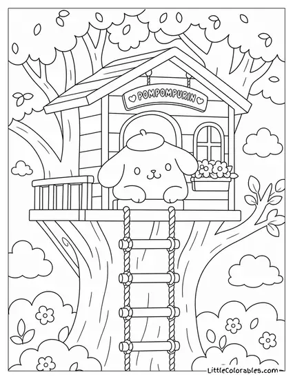 Pompompurin in a Treehouse with a Rope Ladder Coloring Page