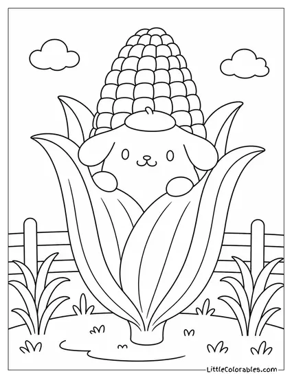 Pompompurin Inside a Giant Corn Husk Coloring Page