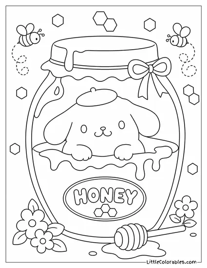 Pompompurin Inside a Giant Honey Jar Coloring Page