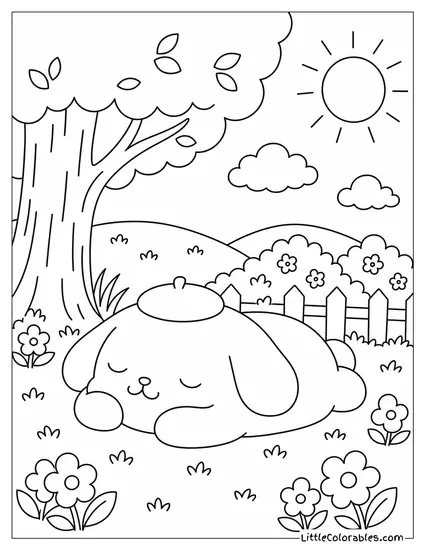 Pompompurin Napping in a Sunny Patch of Grass Coloring Page