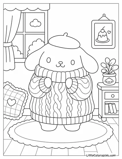 Pompompurin Wearing an Oversized Knitted Sweater Coloring Page