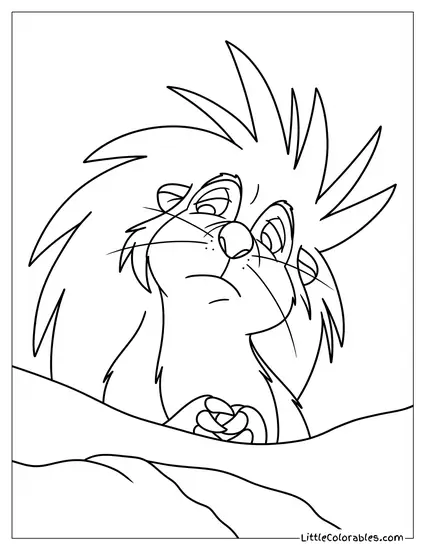 Porcupine Looking Out With Sleepy Face Coloring Page